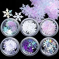 6 Colors Snowflake Glitter Nail Sequins - 3D Nail Art Flakes Colorful Confetti Christmas Glitter Sticker Decals Manicure Nail Art Design Makeup DIY Decoration