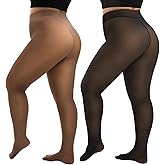 HONGTEYA Plus Size Fleece Lined Tights Women, Winter Warm Thermal Tights Fake Translucent Pantyhose Sheer Leggings ﻿