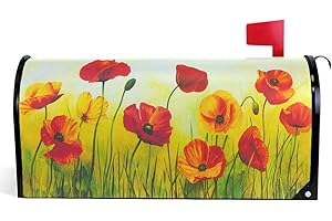 Wamika Art Red Poppy Flowers Mailbox Cover Spring Lawn Painting Mailbox Covers Magnetic Mailbox Wraps Post Letter Box Cover Standard Size 18" X 21"