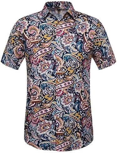 SIR7 Men's Hawaiian Flower Print Casual Button Down Short Sleeve Shirt