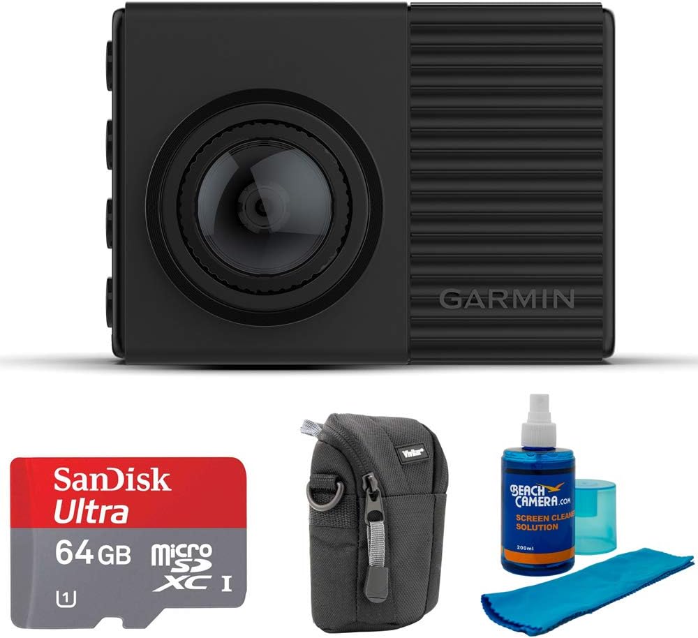 Garmin 010-02231-05 Dash Cam 66W: 1440p with 180-Degree Field of View Bundle with microSDXC 64GB UHS Class 10 Memory Card, Point and Shoot Field Bag Camera Case & Universal Screen Cleaner