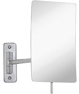 3X Magnified Premium Modern Wall Mounted Rectangular Vanity Makeup Mirror | Polished Chrome Contemporary Finish | Adjustable Arm Tilt Easy Positioning | Best Luxury Quality Magnifying Beauty Mirror