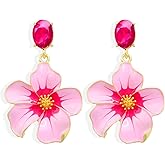 Fashion Colorful Enamel Flower Petal Drop Earrings Rhinestone Plant Peach Blossom Flower Dangle Earrings Jewelry for Women Gifts