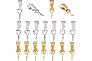 SUNNYCLUE 1 Box 60Pcs Jewelry Findings Eye Pins Screw Eye Pin Peg Bails Pinch Bails Silver Gold Stainless Steel Screw Eyepins for Half Drilled Beads Charms Jewelry Making Supplies DIY Necklace Earring