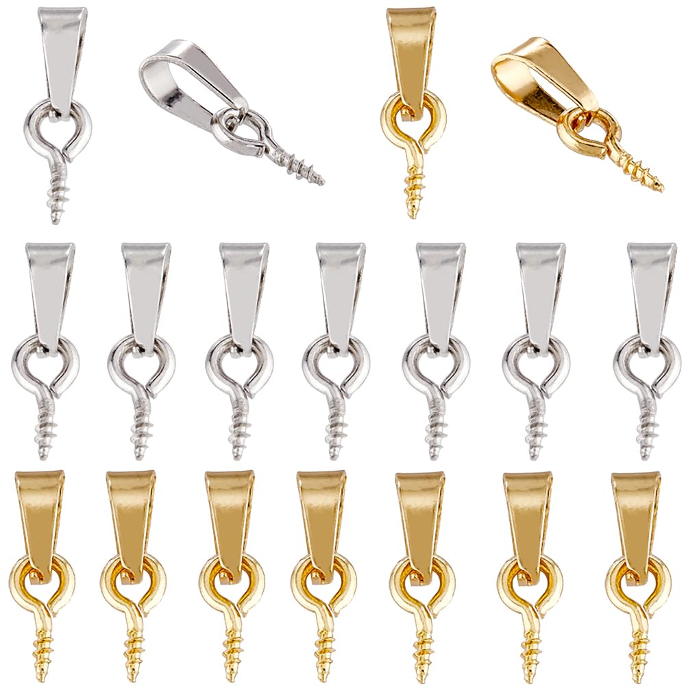SUNNYCLUE 1 Box 60Pcs jewellery Findings Eye Pins Screw Eye Pin Peg Bails Pinch Bails Silver Gold Stainless Steel Screw Eyepins for Half Drilled Beads Charms jewellery Making DIY Necklace Earring
