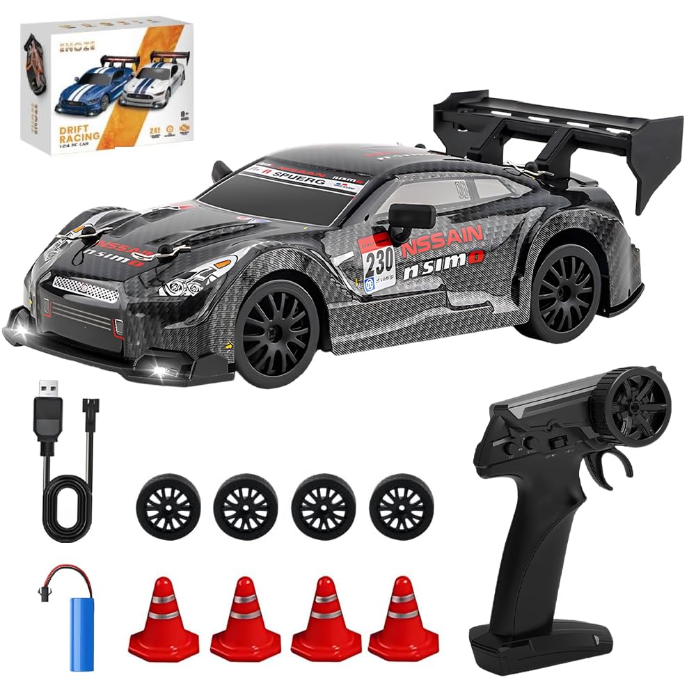 Hojalis RC Drift Car, 1:24 20KM/H Remote Control Mini Drift Cars with Cool Lighting, 4WD 2.4GHz High Speed Racing Vehicle Drifting Cars, Rechargeable Mini RCDrift Car for Kids and Adults