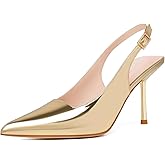 RIBONGZ Sexy Slingback Pumps Elegant Dressy Heels for Women Closed Toe Pointy High Heels Wedding Bride Prom Party Evening Shoes