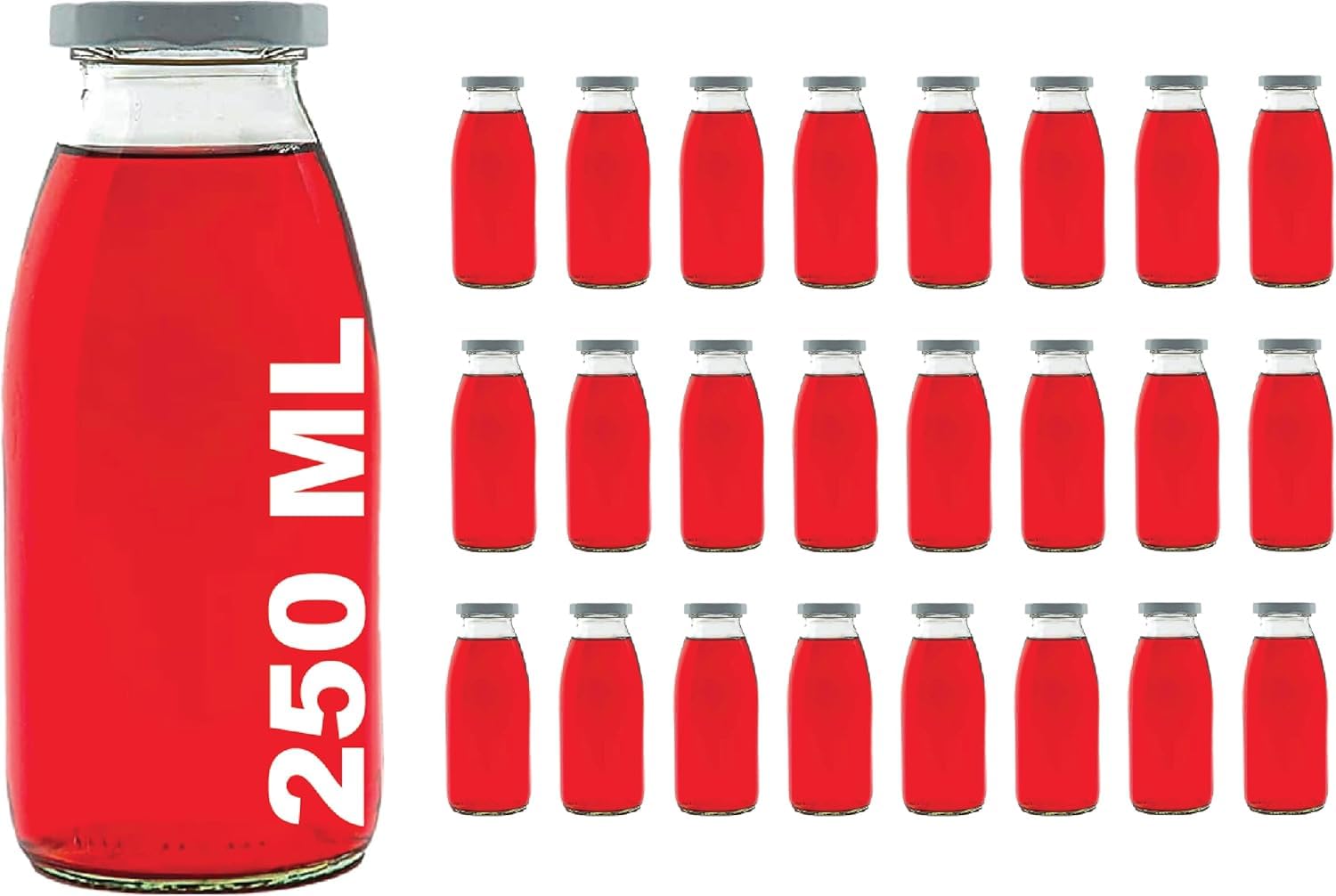 250 ml empty glass bottles, milk bottles, small juice bottle with screw cap, 0.25 litres, from slkfactory, Glass, White, 24 Pieces