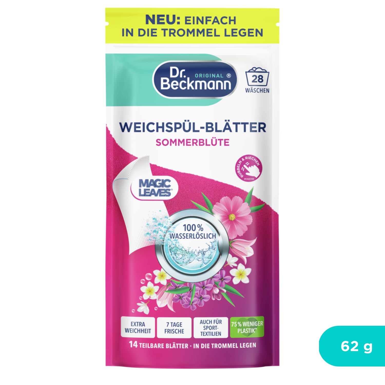 Dr. Beckmann Weichspül-Blätter Sommerblüte – 14 Blätter | Ultra-kompakt, 0 % Rückstände, Duftaktiv bei Berührung, bis zu 7 Tage Frische, ideal für Sportwäsche & Handtücher 3