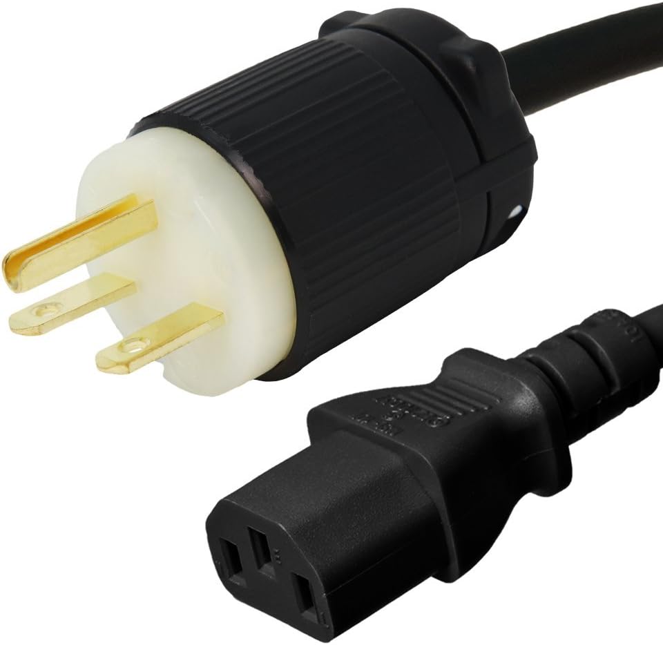 NEMA 6-15P to C13 Power Cord - 10 Foot, 15A/250V, 14/3 AWG - Iron Box # IBX-4933-10M