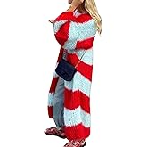 Antinson Womens Color Block Striped Cardigan Sweaters Loose Knitted Long Open Front Cardigans(-Red-Small)