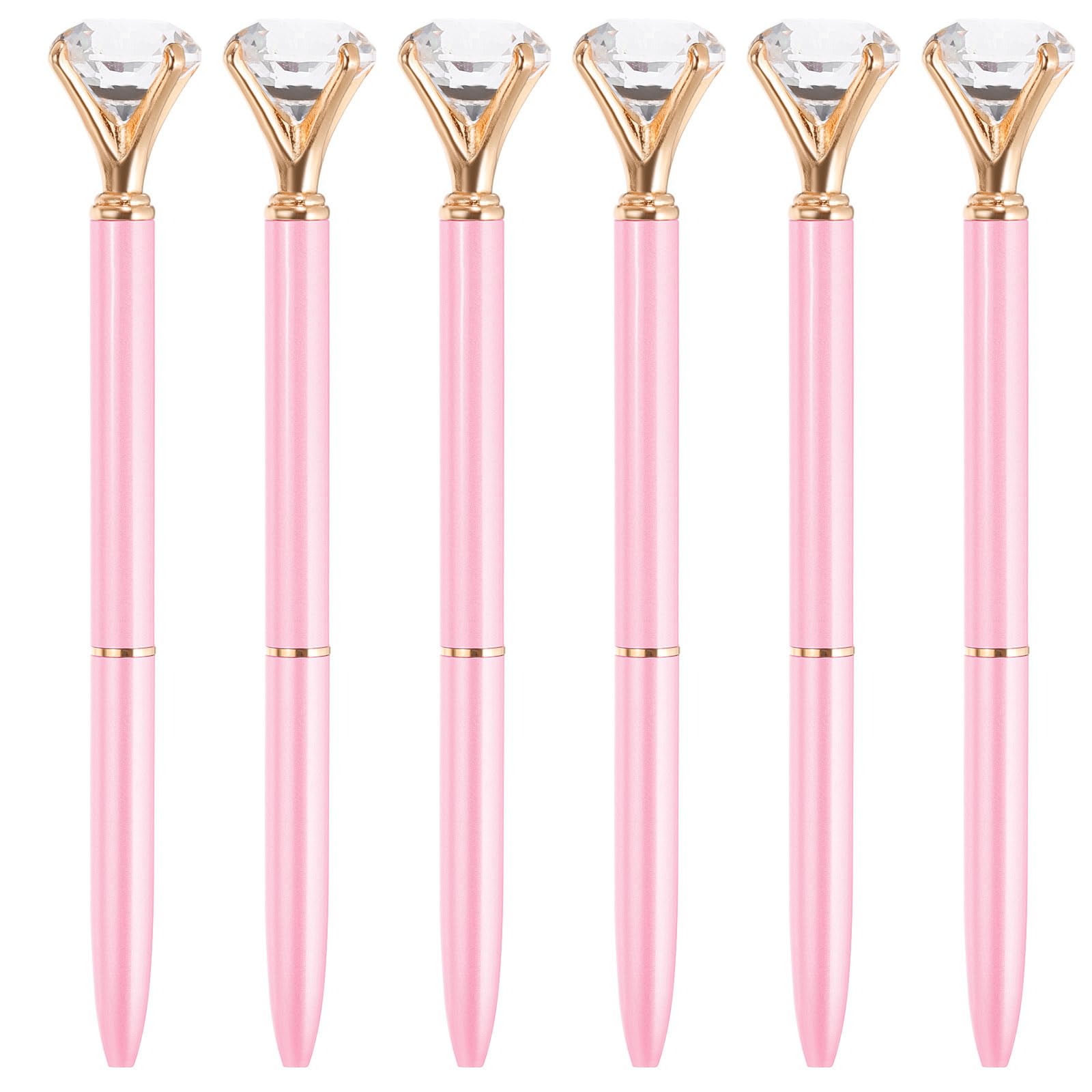 PATIKIL Black Ink Ballpoint Pen, 6 Pack Crystal Diamond Twist Metal Pen 1.0mm Medium Point for Note Taking Journaling Style 1, Pink — image 1