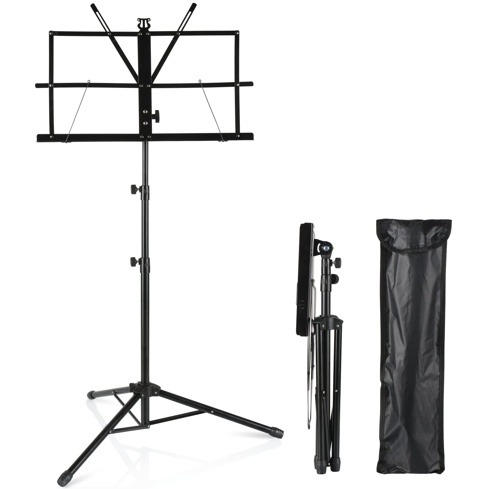 Display4top Adjustable Heights Sheet Music Stand Holder,Portable Folding Metal Music Stand with Carrying Bag,Lightweight for Storage or Travel, Black