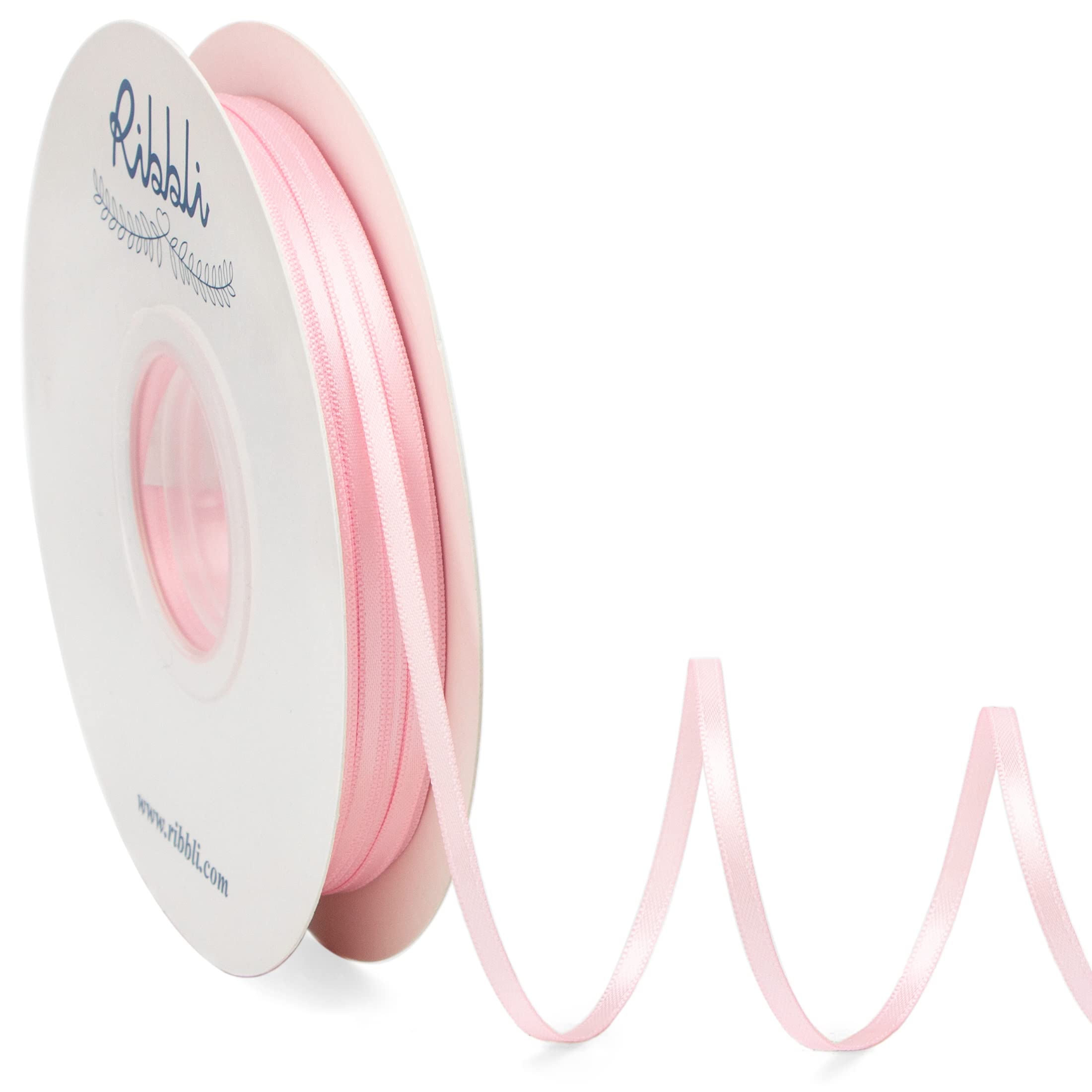 Photo 1 of Ribbli Satin Ribbon 1/8 inch x Continuous 100 Yards, Thin Light Pink Ribbon Double Faced Use for Wedding Invitation Card, Gift Wrapping, Christmas Ornaments,Tag Decoration
