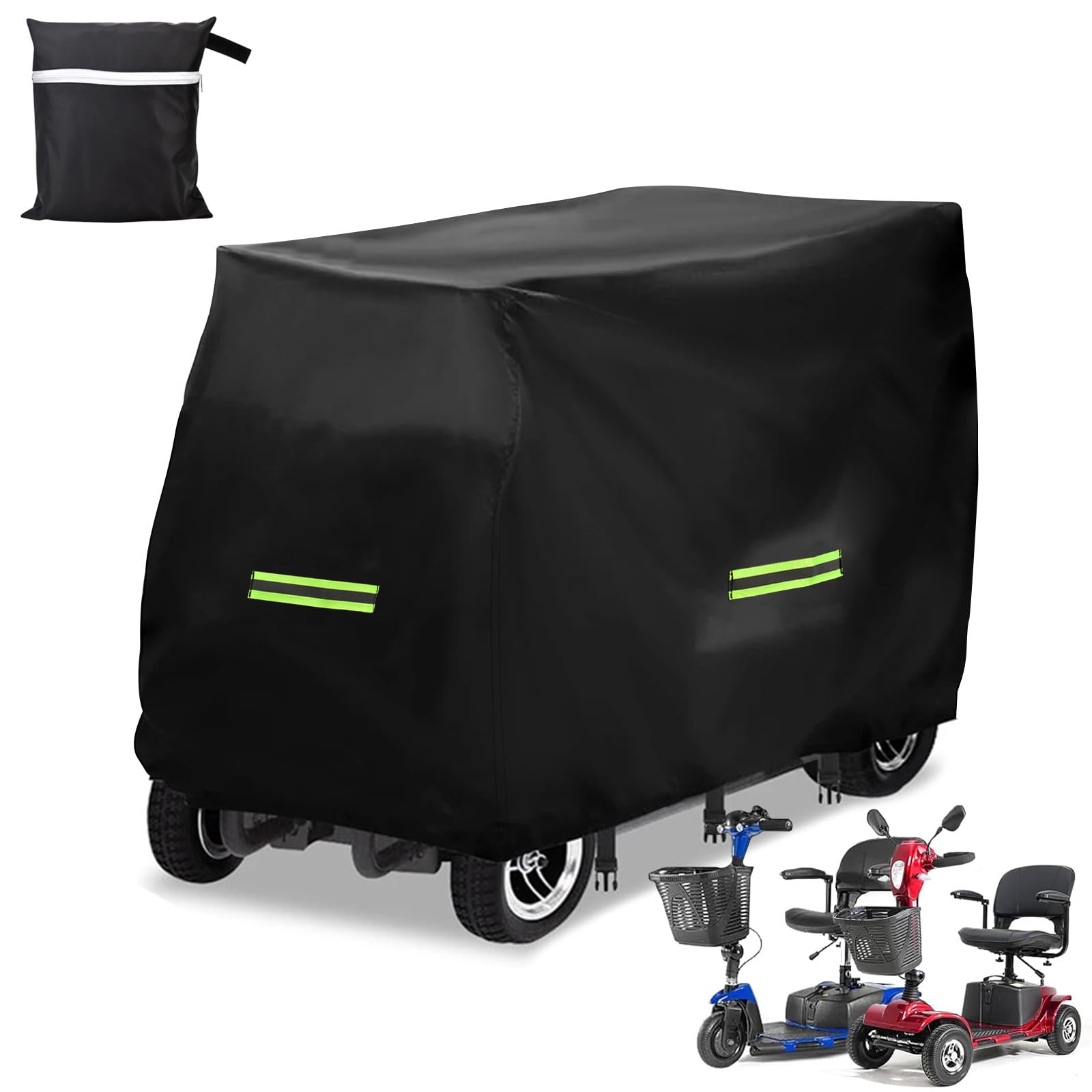 Pangutiandi Mobility Scooter Cover, Heavy Duty 420D Oxford Fabric Electric Scooter Rain Cover, Waterproof Anti-UV,Elastic Strap and Reflective Strips, 3 Buckles with Storage Bag (124 * 58 * 99cm)