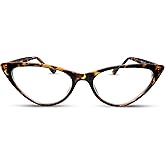 2SeeLife Small Cat Eye Reading Glasses for Women – Narrow-Medium Fit, Sturdy Frame, Spring Hinges, Premium Funky Readers, Brown Tortoise, +1.00