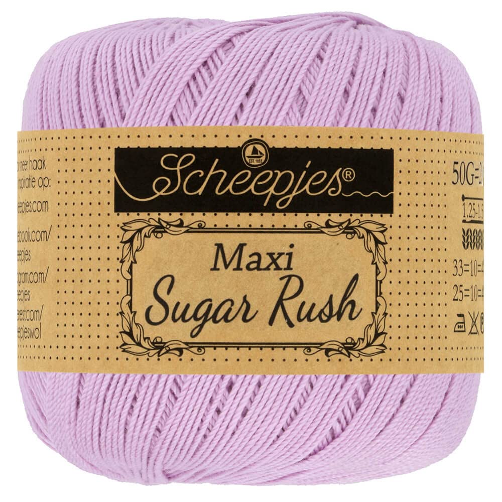 Scheepjes Maxi Sugar Rush 100% Mercerised Cotton Lace Weight Yarn Thread - 50g Ball (280m) - for Crochet, Tatting & Fine Lacework (226 Light Orchid)