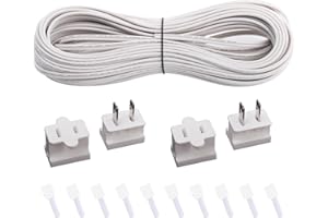 Erlandens SPT-1 Wire 50FT Electrical Wire 18-Gauge 2-Conductor Wire Hookup Stranded Copper Wire Extension Cable with 4 Vampire Plugs 10 Velcro Cable Ties, White