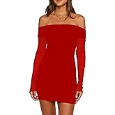 Mokoru Women's Sexy Bodycon Off The Shoulder Mesh Long Sleeve Elegant Cocktail Party Mini Dresses