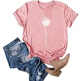 MaQiYa Womens Cute Make A Wish Dandelion Printed Tee Shirts Summer Cotton Vintage Graphic Tees Tops