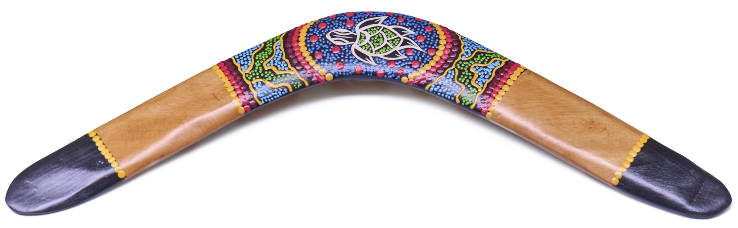 Australian Treasures Boomerang, 45cm, Wooden, Traditional Aboriginal Style with Turtle Design, Decorative and Recreational Use