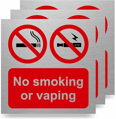 Viro Display No Smoking No Vaping Sign 150mm Aluminium Brushed Self Adhesive