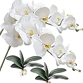 HinyoCo 2 Pcs 9 Head Artificial Phalaenopsis Flowers and 2 Bundles Leaves,42" Big Blooms Orchid Flowers with Leaves Stem Plants for Home Party Wedding Decoration