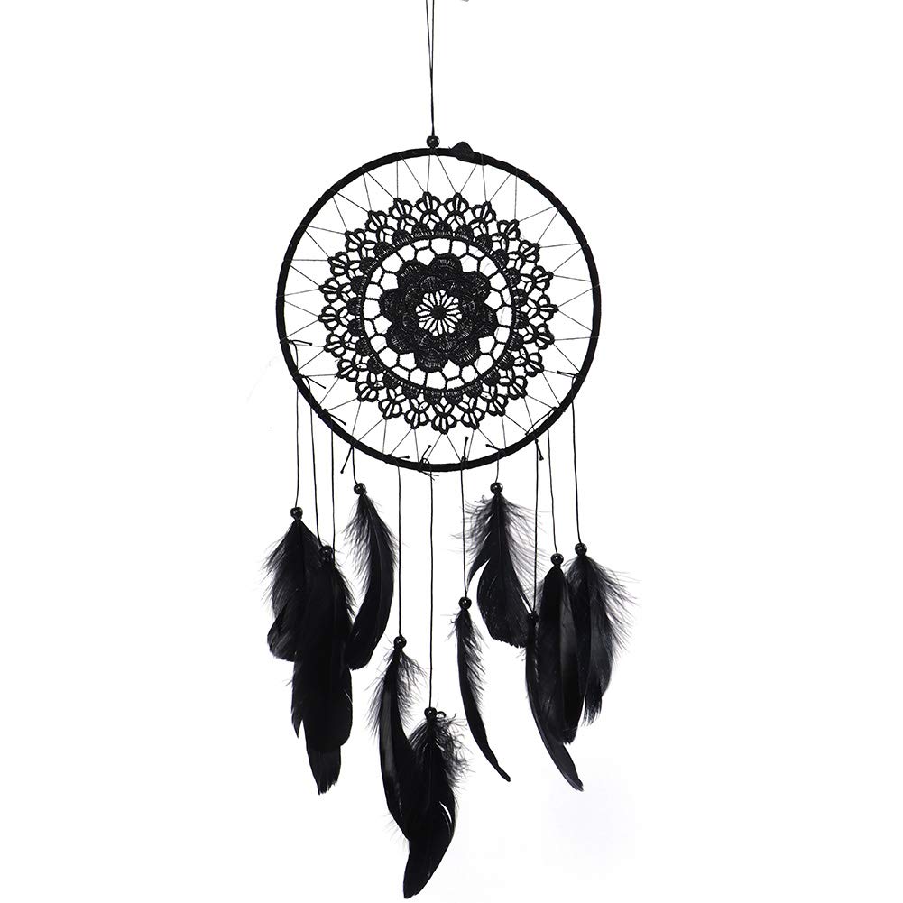 Feather Dream Catcher, Dreamcatcher Car Mirror Decoration Handmade Bohemian Wall Hanging Woven Macrame Boho Decor Moon Crochet Lace Evil Eye Charm for Kids Bedroom Ornament Craft Gifts