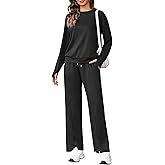 Totatuit Women's Long Sleeve Sweatsuit Sets Wide Leg Pants with Pockets Tracksuit 2 Piece Travel Outfits S-XXL