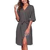 Ekouaer Short Robes for Women Lightweight Kimono Robes Knit Bathrobe Soft Sleepwear with Pockets S-XXL