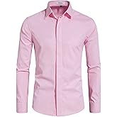 VANCOOG Men’s Long Sleeve Casual Solid Fancy Dress Shirts