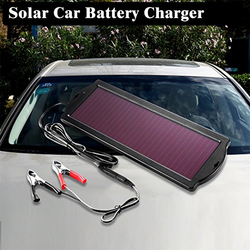 POWOXI Solar Car Battery Trickle Charger, 12V 1.8W Solar Battery Charger Car, Waterproof Portable Amorphous Solar Panel for Rv Motorcycle Watercraft