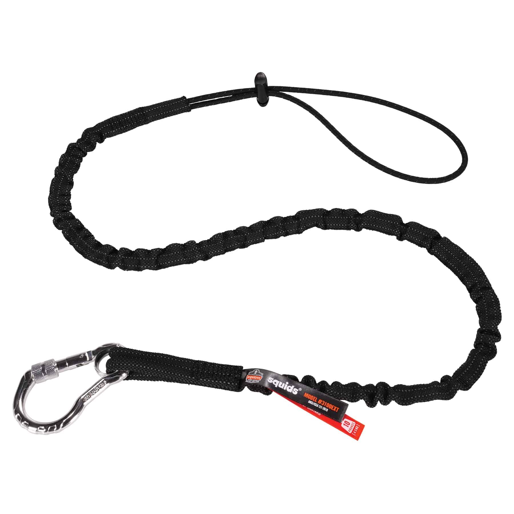 Ergodyne Squids 3100EXT Tool Lanyard with Single Carabiner and Adjustable Loop End, Extended Length, Black โ image 1
