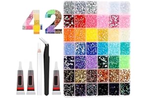 42 Colors Resin Jelly Rhinestones for Bedazzling, 3mm 32000 Pcs Flatback Gems, Tweezers and Pickup Pen for Crafts Clothes DIY