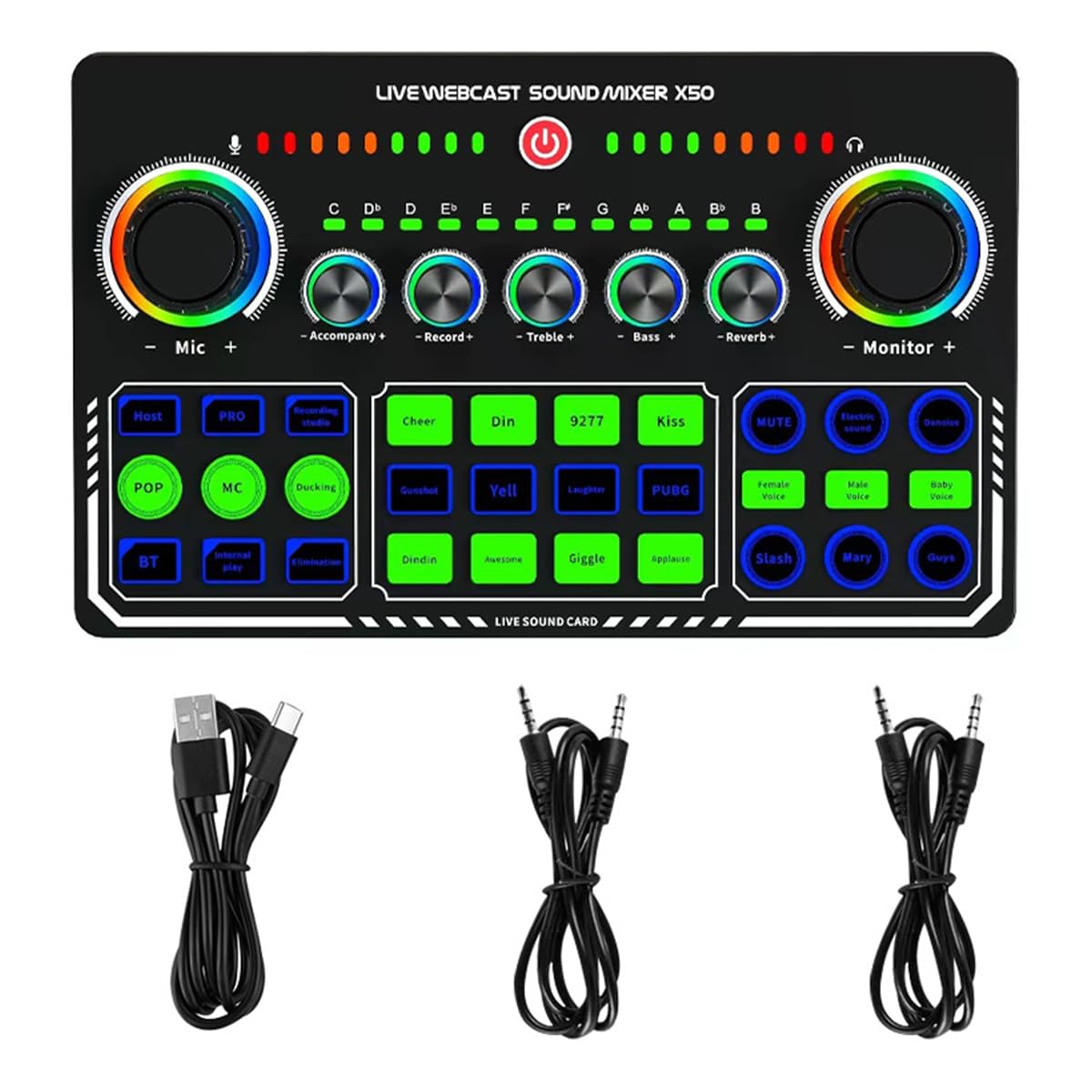 WANGCL X50 Live Sound Card 12 Warm Up Sound Effects One Touch Mute USB External Sound Card DJ Mixer for Live Streaming PC Recording
