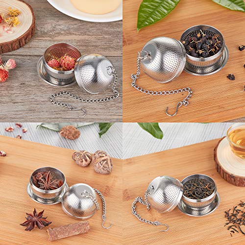 YEOSEN Tea Infuser Ball - Tea Strainer Ball for Loose Leaf Tea, Spice Infuser Stainless Steel Mesh, Fine Threaded Connection, 4.3 inch Chain with Drip Tray