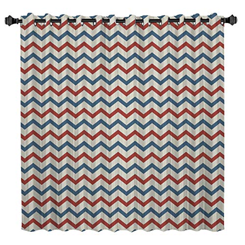 Bmall Blue Red Geometric Wave Lineblackout Bedroom Curtains