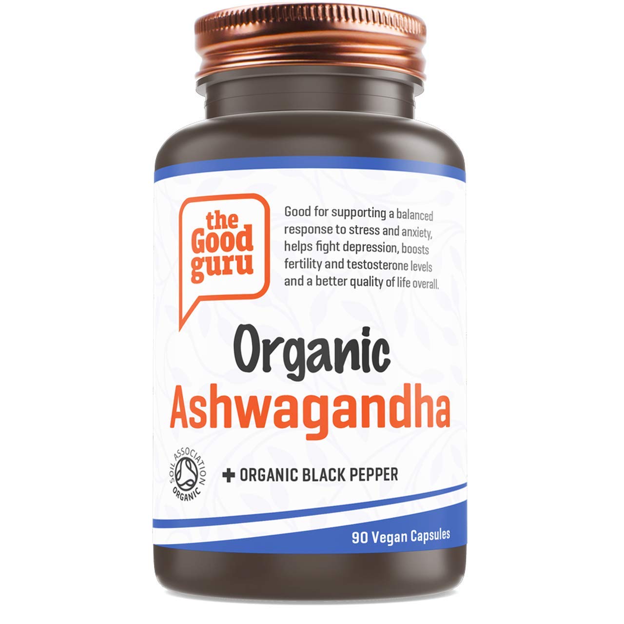 The Good Guru Organic Ashwagandha and Black Pepper Vegan Capsules|Certified Organic by Soil Association - Made in UK with Ayurveda Formula | Herbal Supplement 90 Capsules