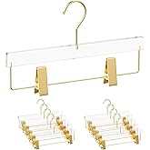 Acrylic Gold Pants Hangers 10 Pack for Trousers, Jeans, Coats, Heavy Duty Skirt Hangers for Women, Space-Saving Clothes Organizer with Non-Slip Adjustable Clips, Adults & Kids