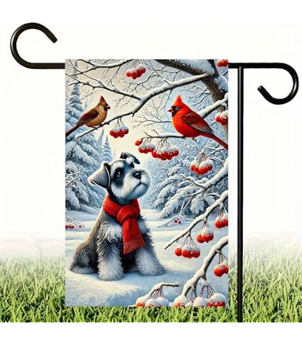 Weihnachts-Gartenflagge Mit Schnauzer-Hunden – Doppelseitig, 30x45 Cm, Festlich