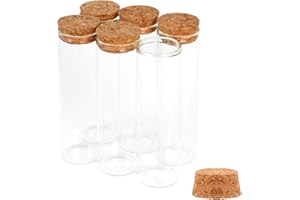 Cadbibe 6PCS 50ml Glass Test Tubes with Cork Stoppers, 30 x 100mm Liquid Sample Vial, Clear Flat Test Tubes for Bath Salt, Candy Storage, Scientific Experiments, Party Decoration and Plant Propagation
