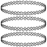 Set Of 3 Girlprops Stretch Tattoo Choker Necklace Hippie Popular in the 80S 90S, Set Of 3 in Black