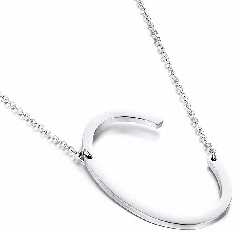 Jwoolw Stainless Steel Silver Sideways Big Initial Alphabet 26 Letters Name Pendant Chain Necklace from A-Z for Girls