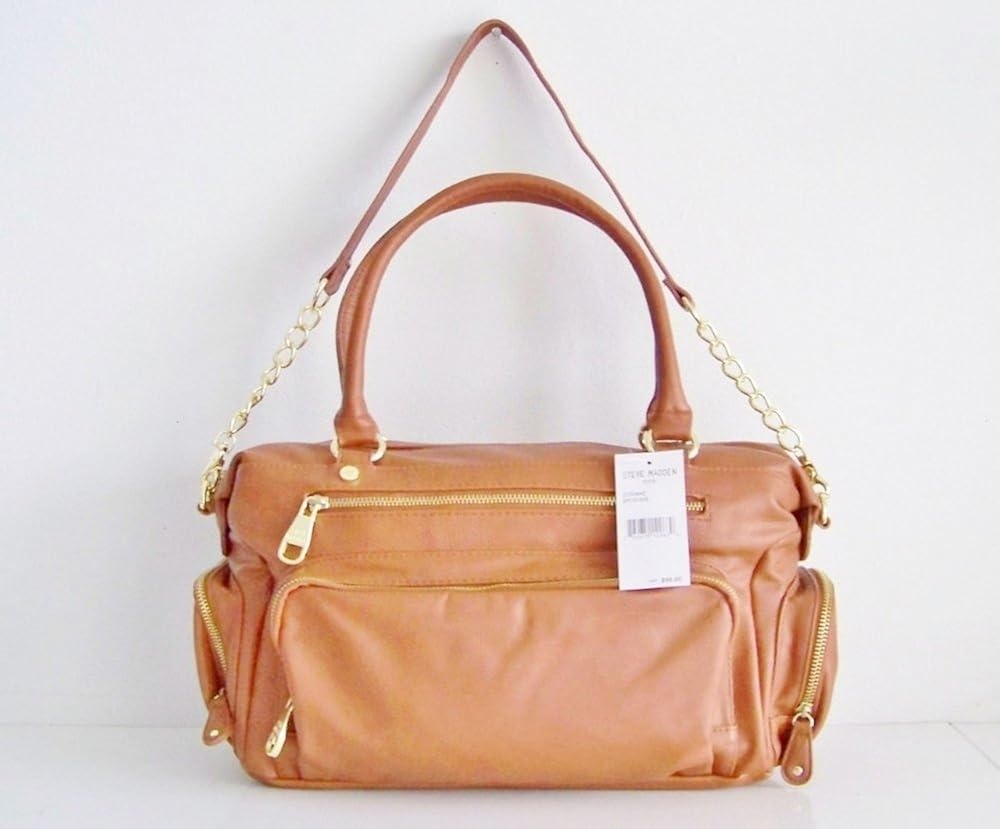 Steve Madden Cognac Tan Brown W/gold Chain Shoulder Tote