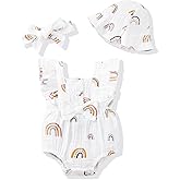 Renotemy Baby Girl Clothes Infant Summer Romper Cotton Linen Newborn Essentials Photography Preemie Outfits with Hat&Headband