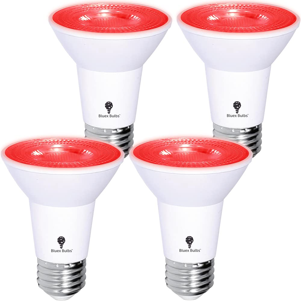 Photo 1 of 4 Pack BlueX LED Par20 Flood Red Light Bulb - 8W (65Watt Equivalent) - Dimmable - E26 Base Red LED Lights, Party Decoration, Porch, Home Lighting, Holiday Lighting, Red Flood Light