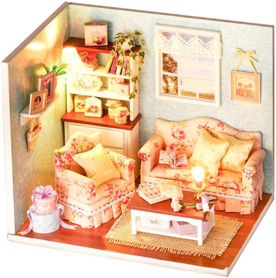 XLY 1 set Doll House Furniture Diy Miniature 3D Wooden Miniaturas Dollhouse Toys for Children Birthday Gifts girl house Valentine's Day present,12