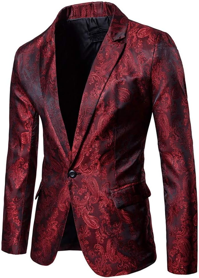 Men Blazer Suit Jacket One Button Slim Fit Casual Coat Wedding Party Tuxedo