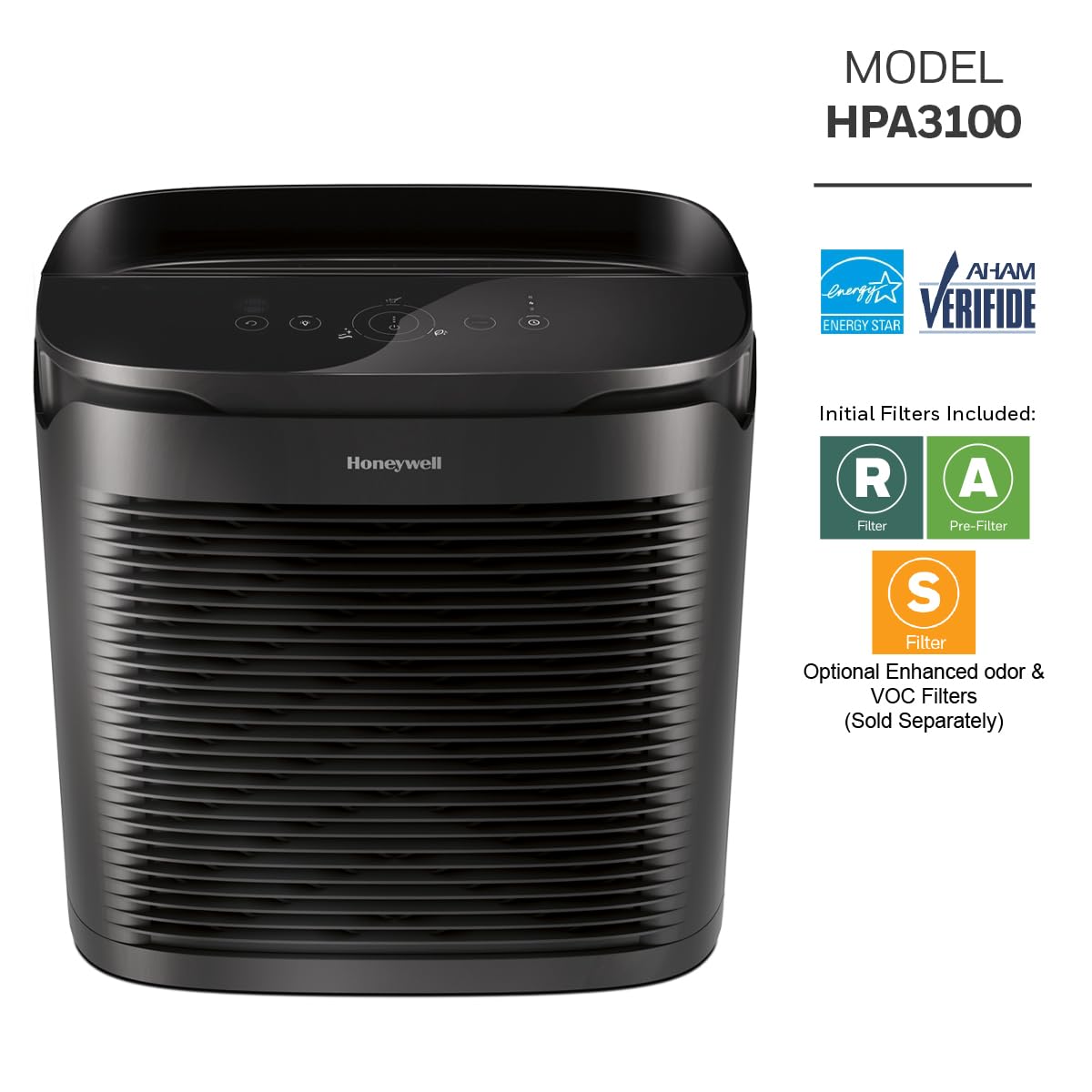 Honeywell PowerPlus HEPA Air Purifier for Home, 968 Ft² Rooms in 1 hour, Reduces Allergens, Dust, Pollen, All Smoke Types, Pet Dander and Odors, Black, HPA3100