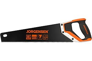 JORGENSEN 15” Hand Saw, Black Coated Coarse Handsaw 8TPI for Wood Cutting, Ergonomic Non-Slip Aluminum Handle for Sawing, Trimming, Gardening, Pruning, PVC